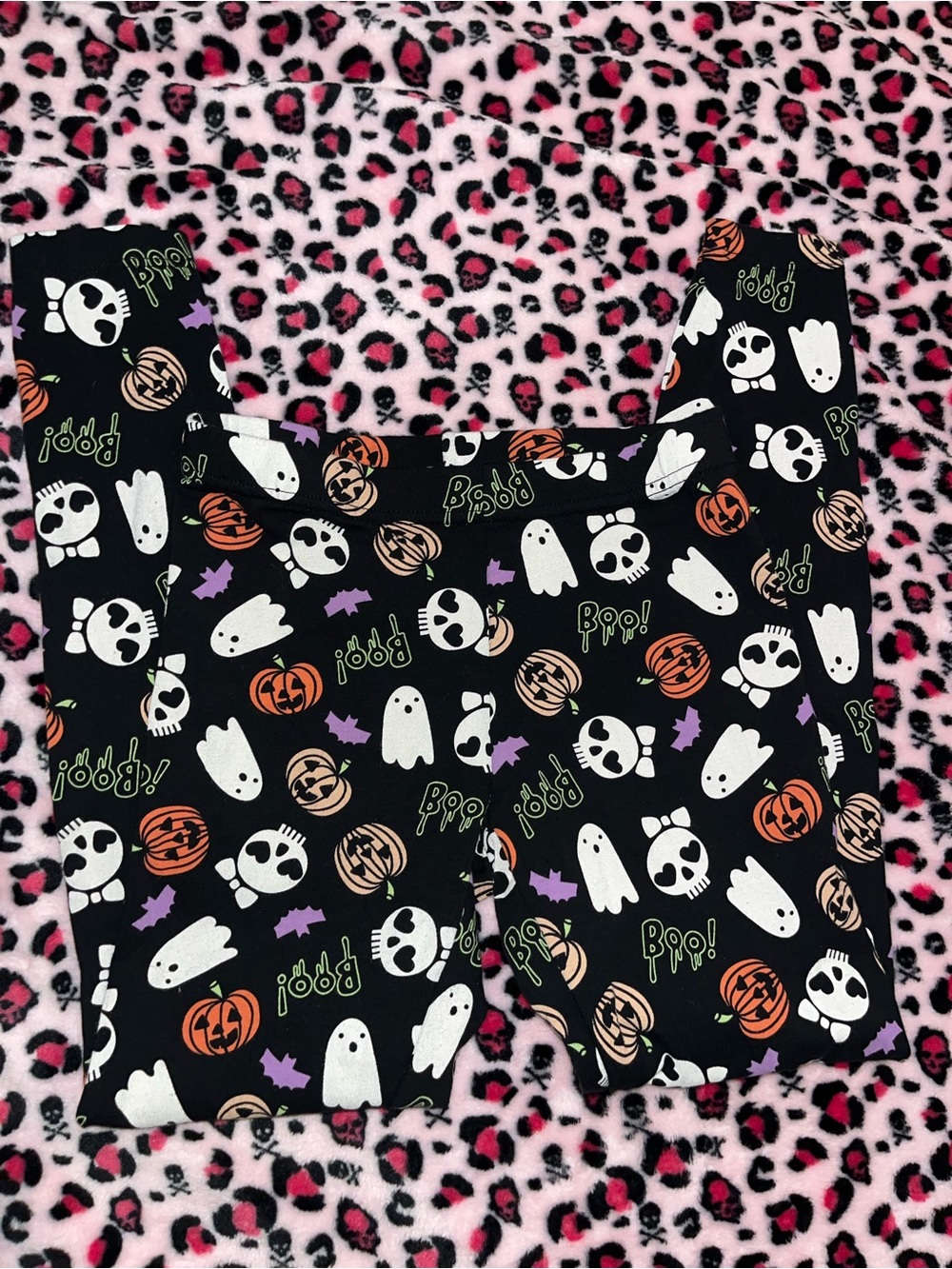 Kids Halloween Pajama Pants with Ghosts & Pumpkins - Black